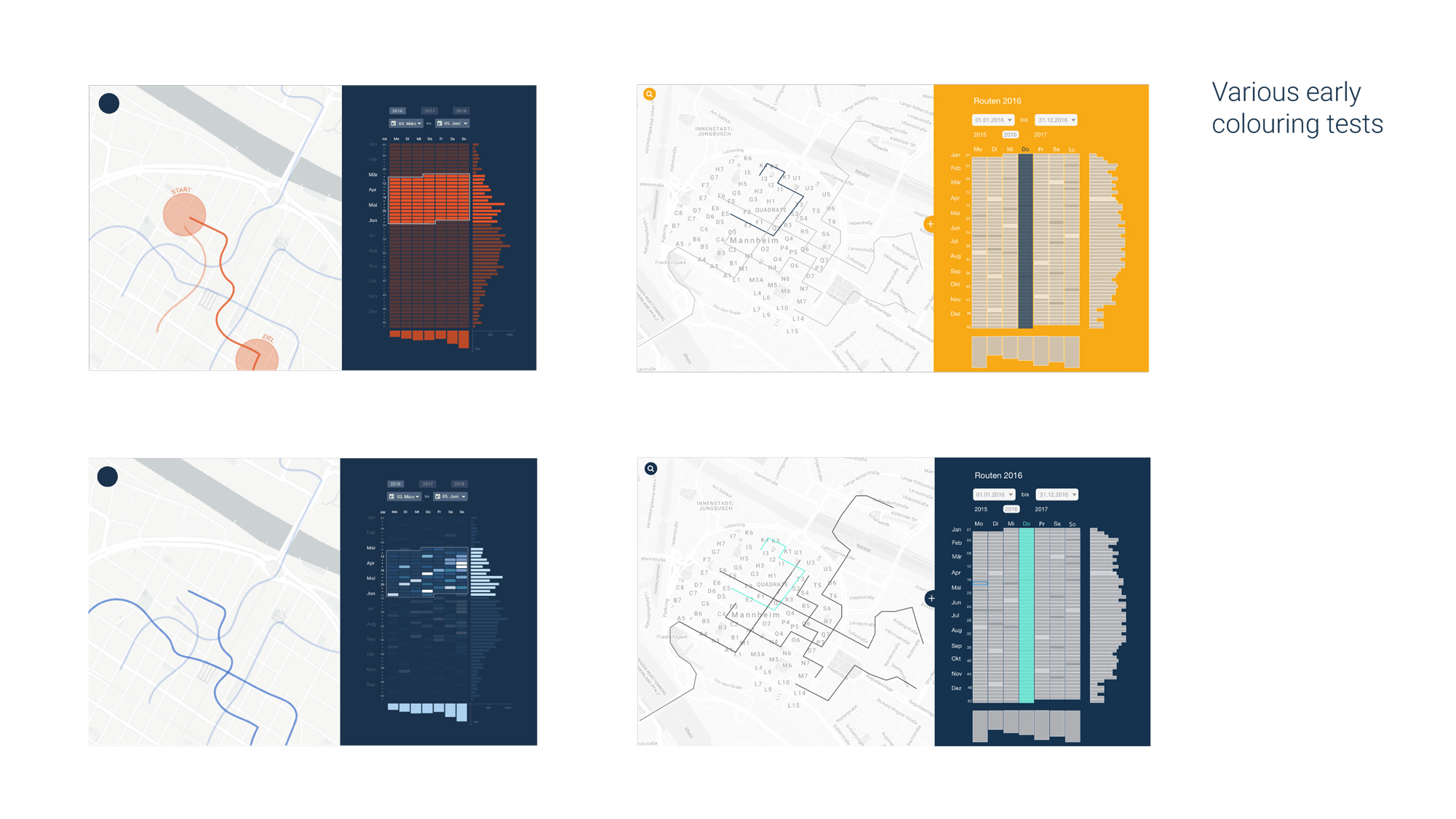Various early color schema tests.