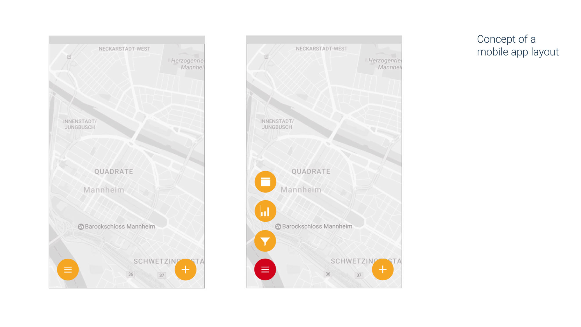 Concept mock-ups for a mobile app